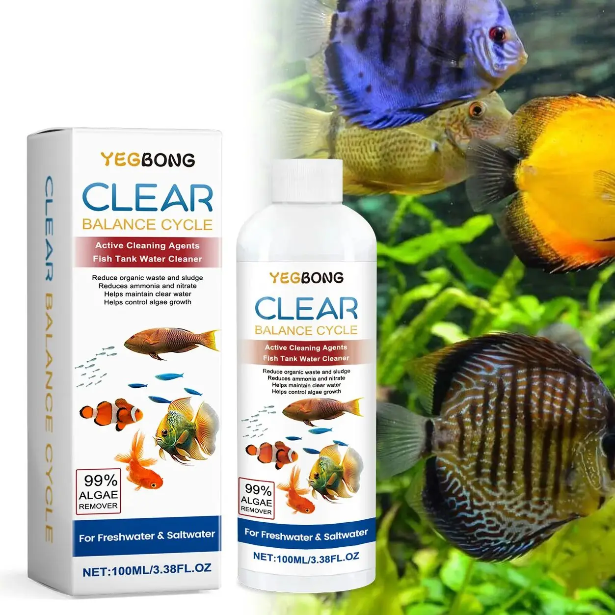 Aquarium Fish Green - Algae Remover for Fish Tanks, Clear